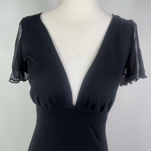 Susana Monaco Babydoll V Neck Sheath Dress Black Silk Sleeves Medium Y2K Fitted - Picture 2 of 7